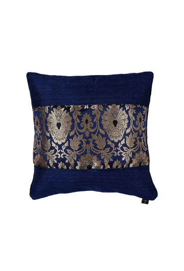Set Of 2:Royal Blue Brocade Cushion Covers